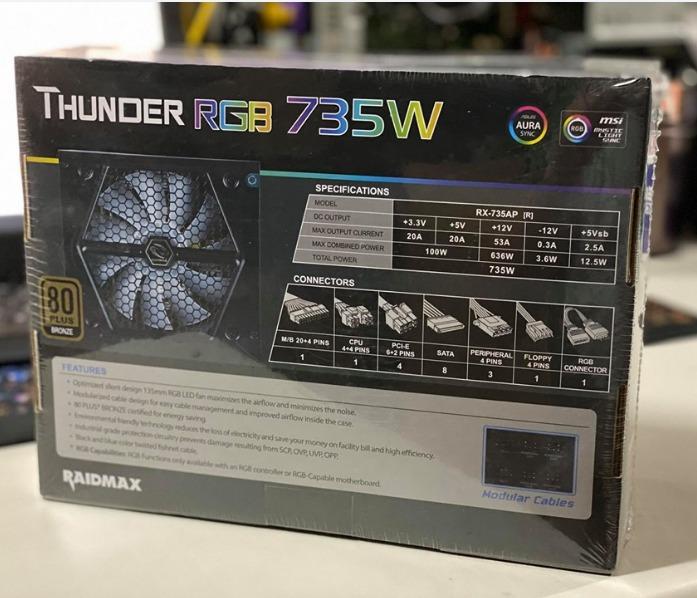 Raidmax 735w Thunder Rgb Semi Modular 80 Broze Power Supply Electronics Computer Parts Accessories On Carousell