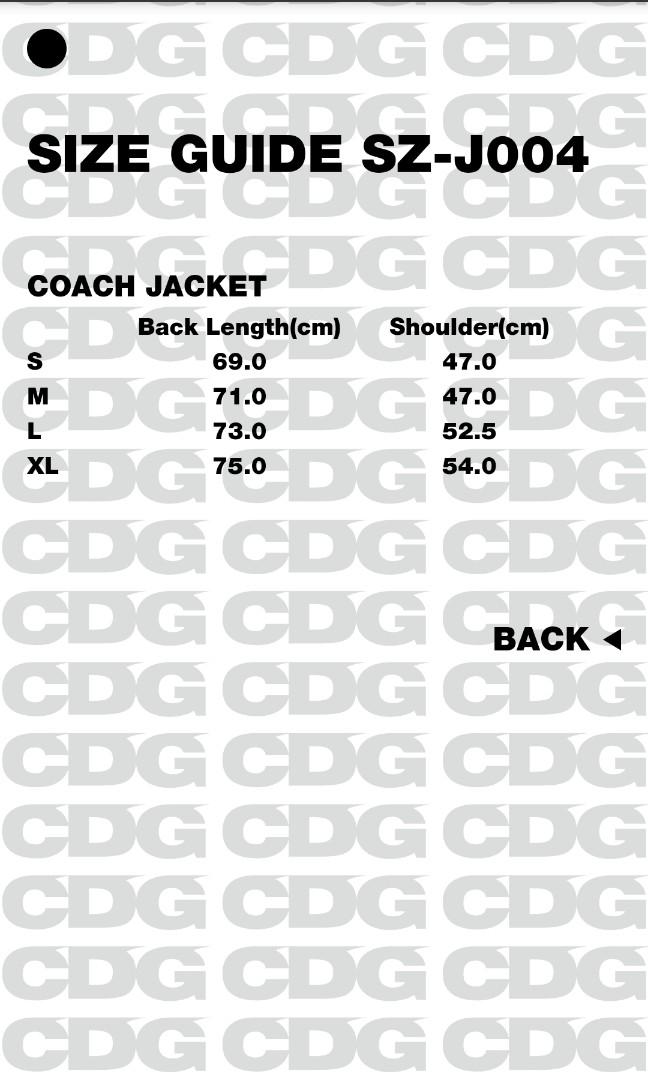 Cdg coach outlet jacket sizing
