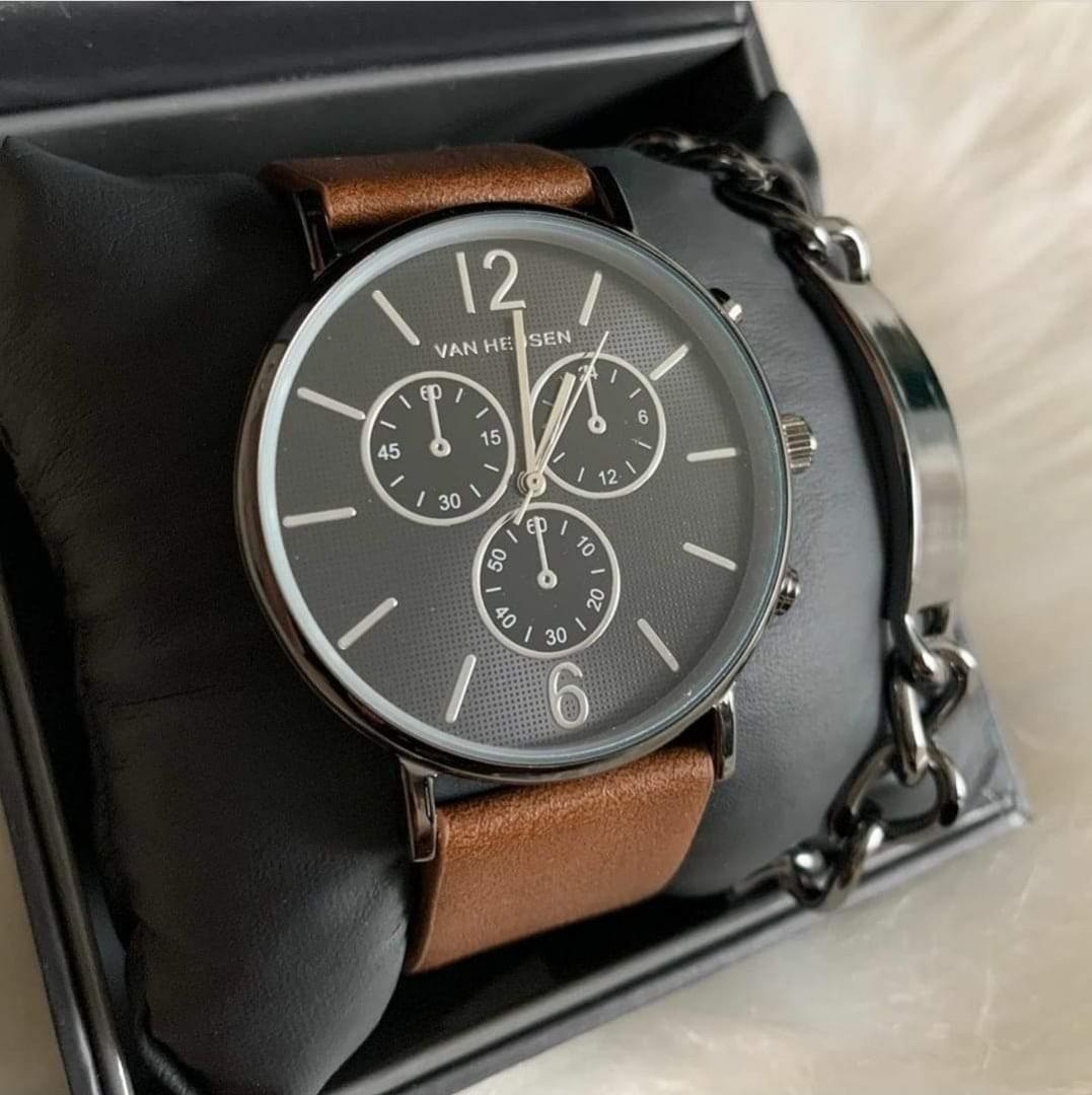 Van Heusen leather watch with bracelet, Luxury, Watches on Carousell