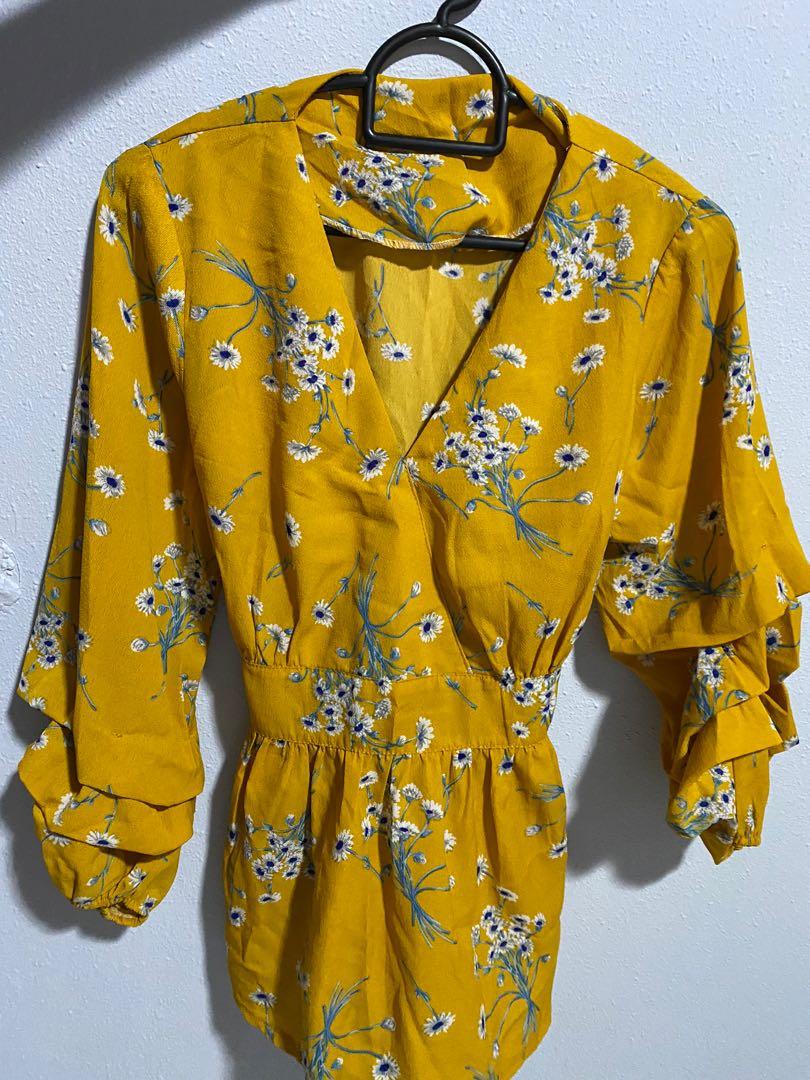 yellow floral blouse