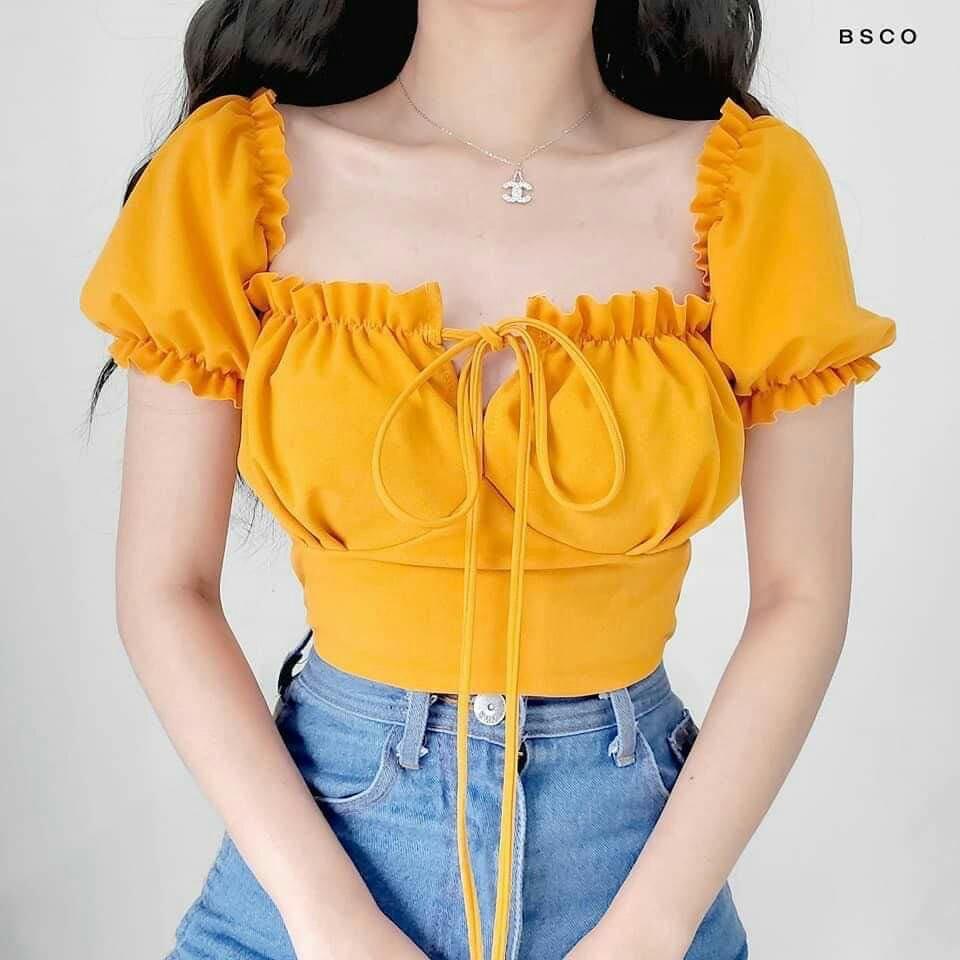 Yellow korean top, Women's Fashion, Tops, Blouses on Carousell