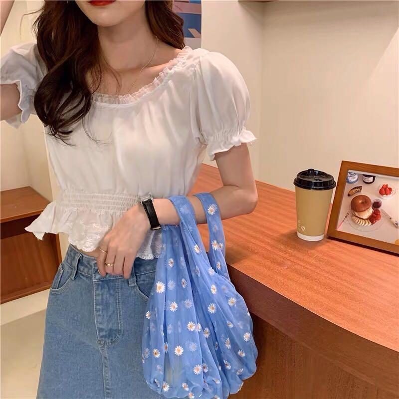 Zara daisy blue mesh handbag