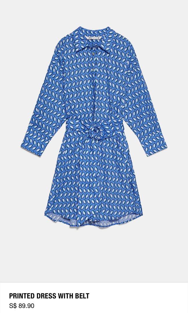 zara printed dress with belt