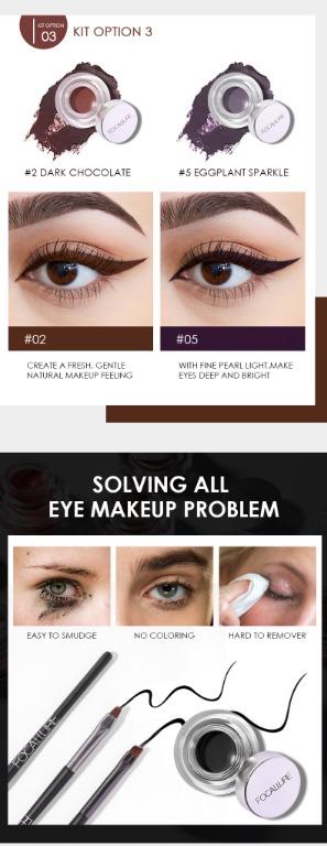 30 Off Focallure Long Lasting Gel Eyeliner Kit3 With 2 Brushes Health Beauty Makeup On Carousell