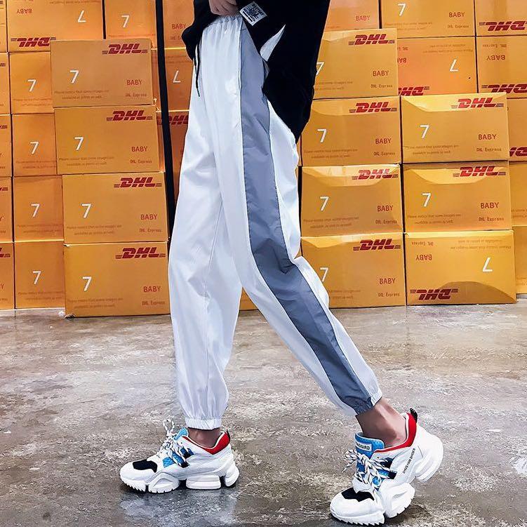 377 striped sweatpants reflective strip long pants track pants