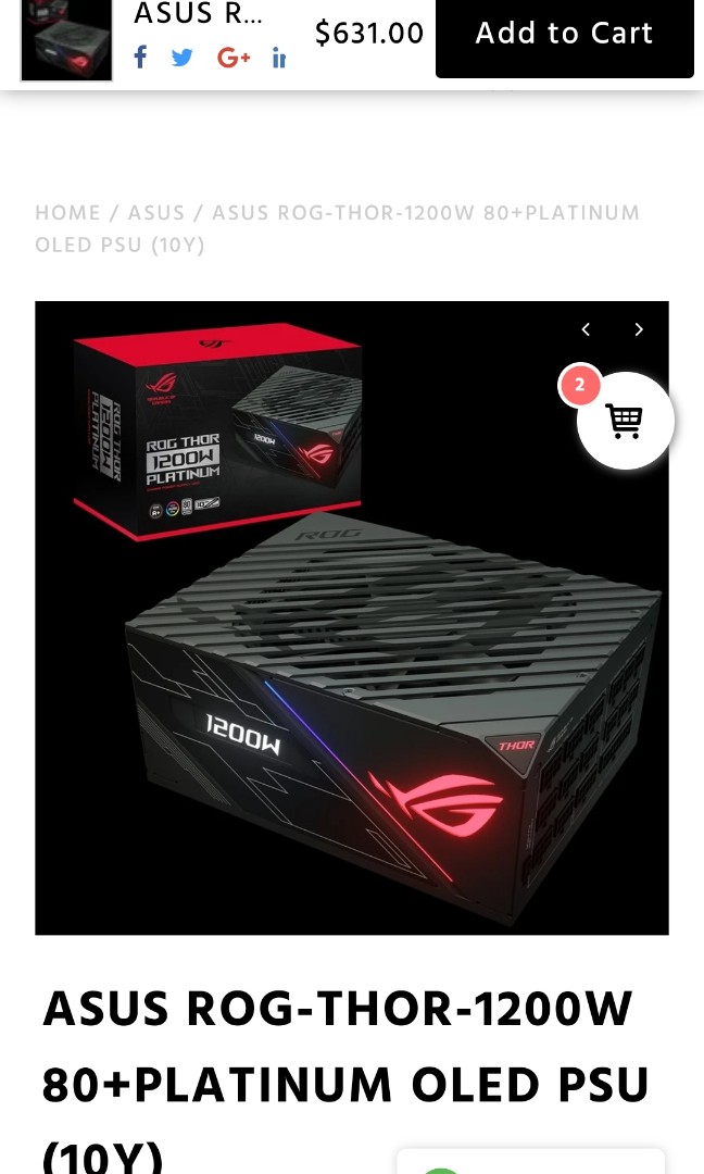 Asus Rog Thor 1200w 80 Platinum Oled Psu Electronics Others On Carousell
