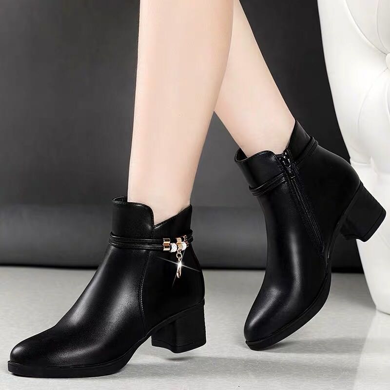 black ankle boots low heel