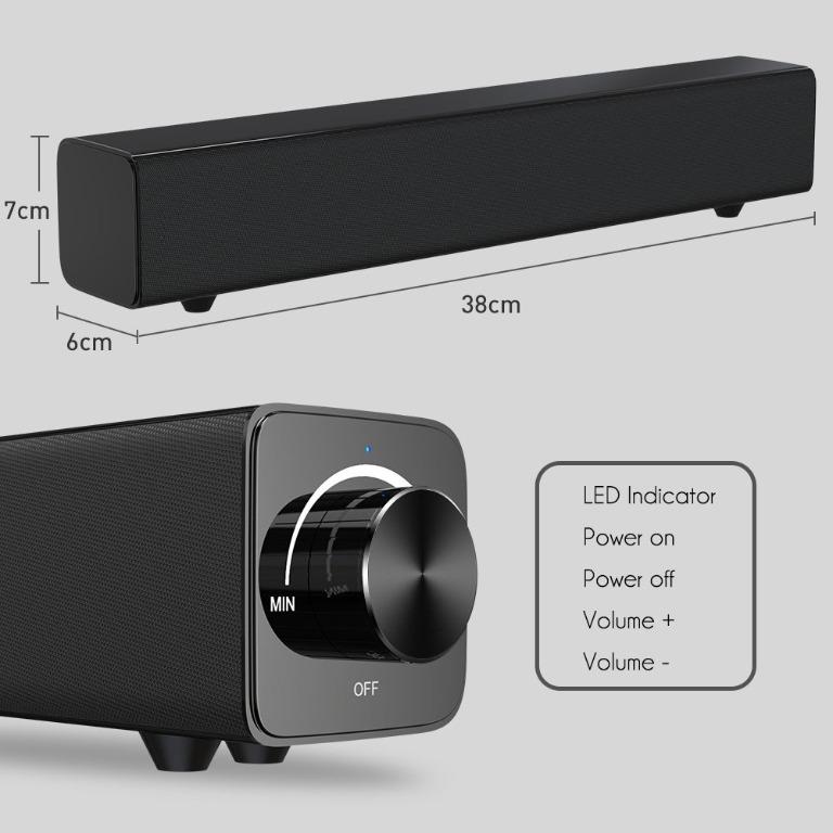 Black BT808 Wireless Bluetooth Soundbar Speaker
