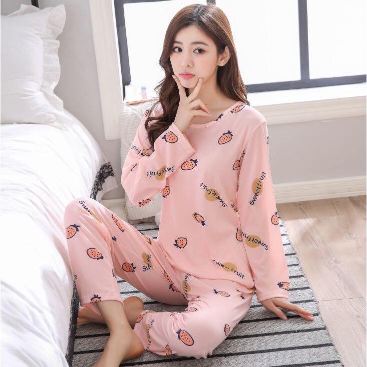 Baju Tidur Nipis Murah Long Sleeve Sleepwear Baju Rumah Baju Lengan Panjang Pajamas Murah Pyjamas Murah Ladies Sleepwear Lingerie Baju Tidur Malam Hello Kitty Mickey Mouse Cute Shirt Women S Fashion Clothes Others