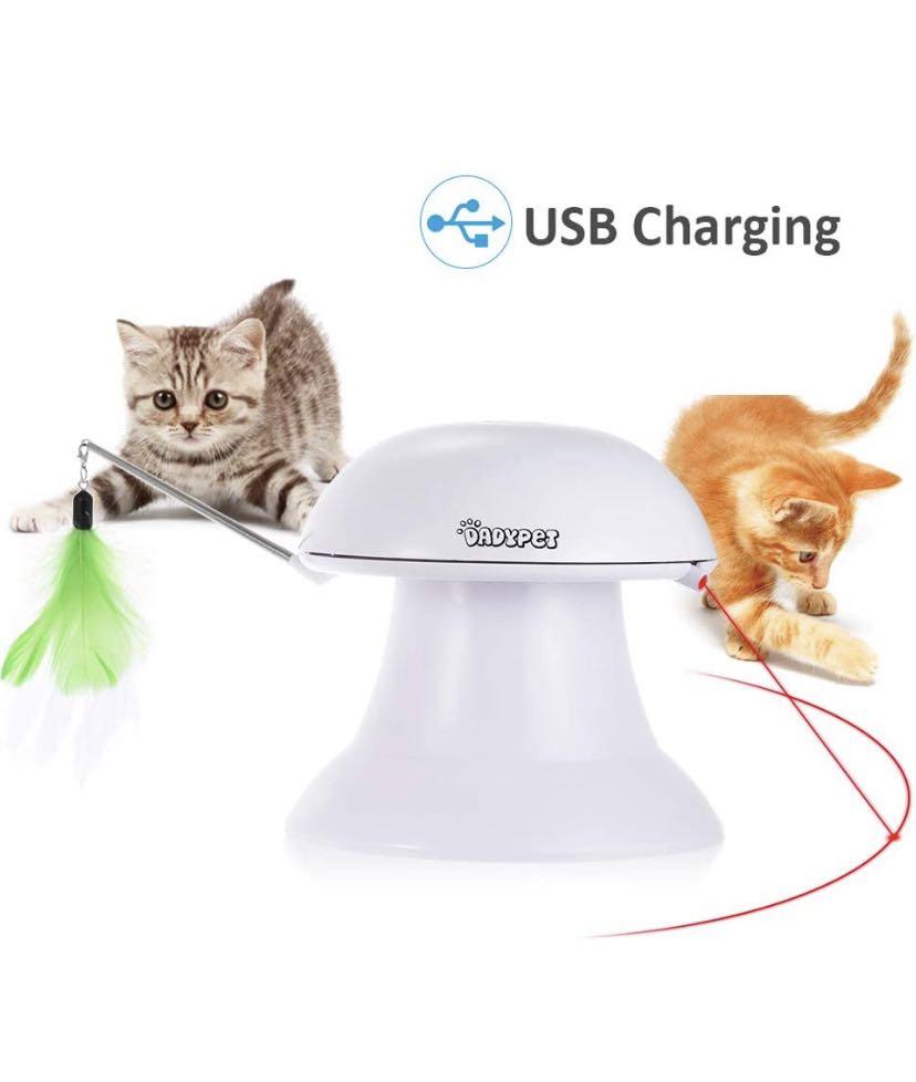 DADYPET Cat Laser Toy 2 in 1 Automatic Non Handheld Cat Chaser Toy and Interactive Feather Toy Auto Rotating Light Cat Chaser Toy for Cats and Dogs