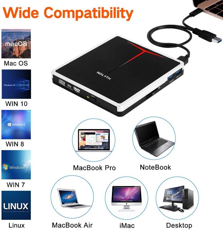 FVQC NOLYTH External CD DVD Drive 5-in-1 USB3.0 USB, Computers & Tech ...