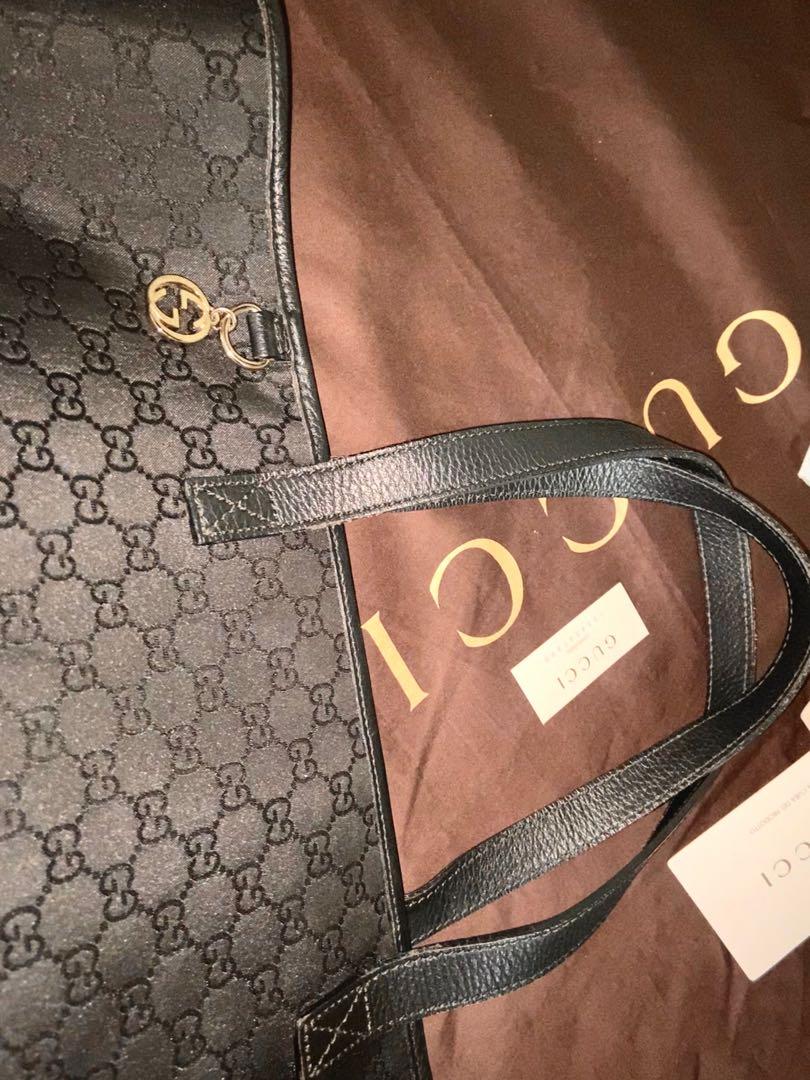 Gucci GG Logo Canvas and Leather Large Tote Bag 211525, Luxury 