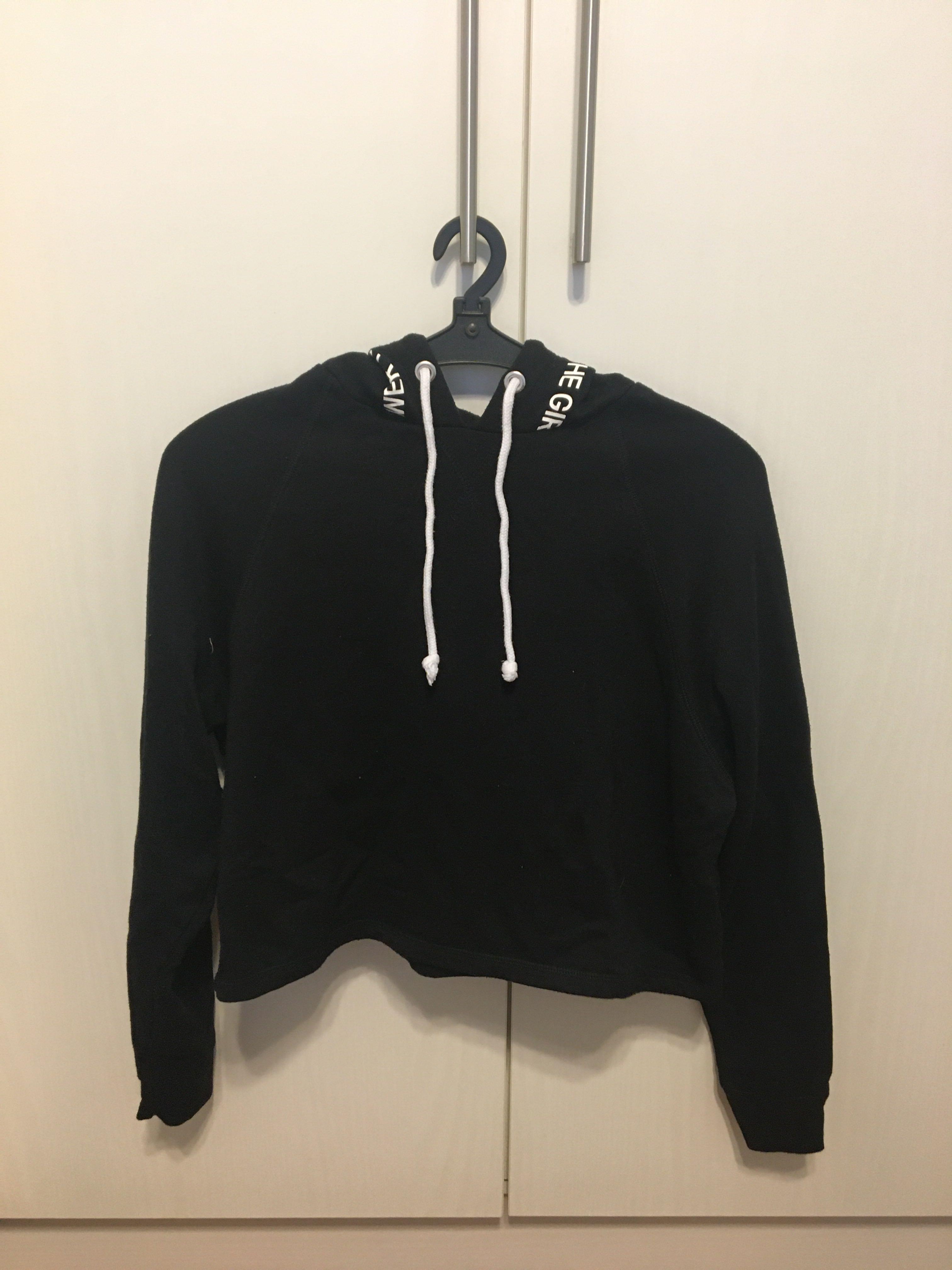 Girls black cropped hoodie hot sale