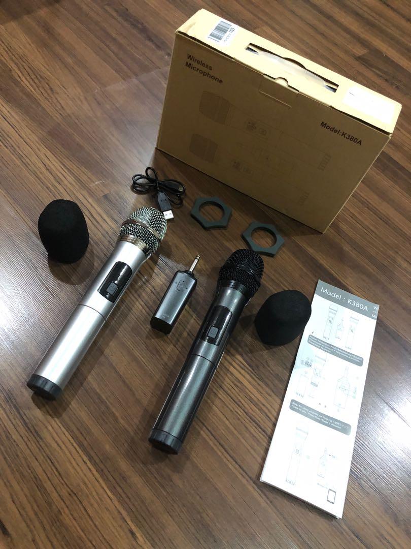 Kithouse K380A Wireless Microphone Karaoke Microphone Wireless Mic Dual With Rechargeable Bluetooth Receiver System Set UHF Handheld Cordless