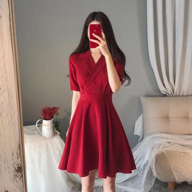 Korean Style Red Dress, Women's Fashion ...