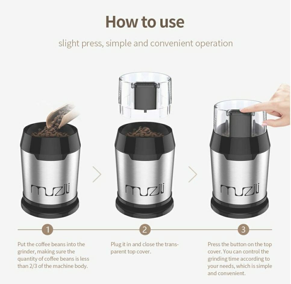 Muzili Electric Coffee Grinder for Coffee Beans Nut & Grain Grinder