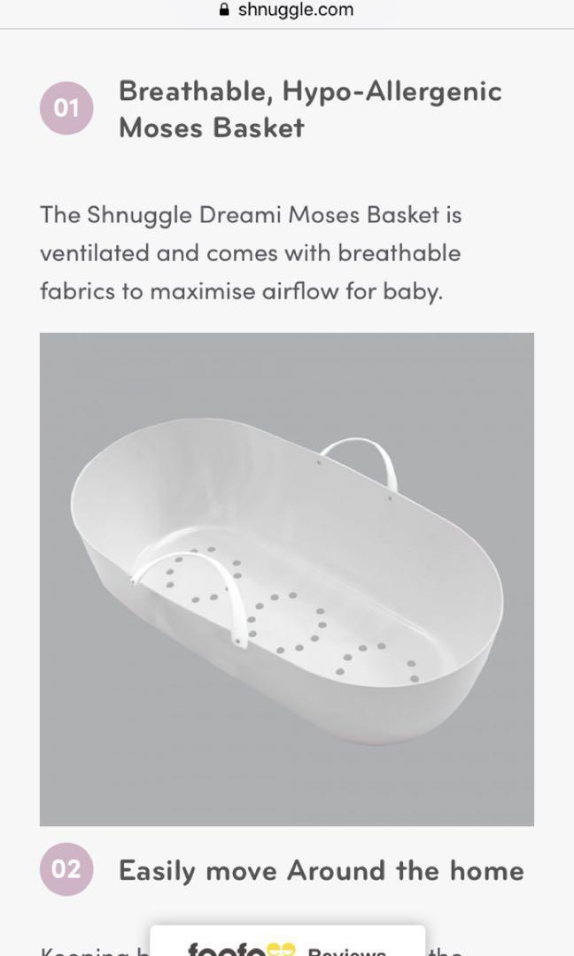 Shnuggle Dreami Moses Basket stand mattress sheets Babies