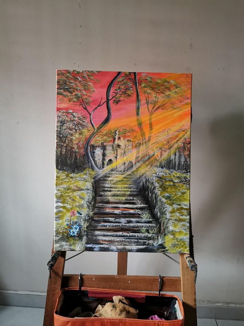 Sunset Castle Painting Acrylic On Canvas Design Craft Art