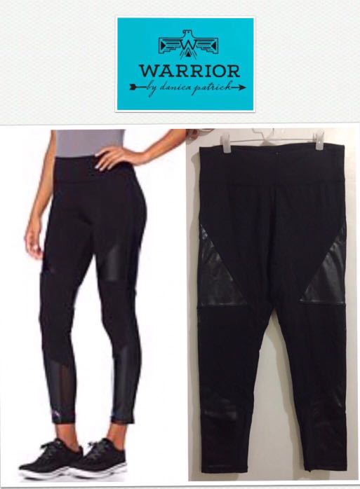 Warrior By Danica Patrick Faux Leather Insert Blk Leggings Sports