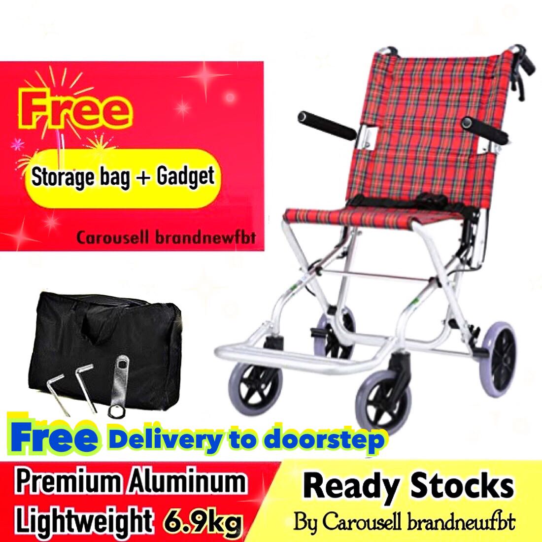 Wheelchair Lightweight foldable wheelchair premium aluminum 6.9kg free delivery service