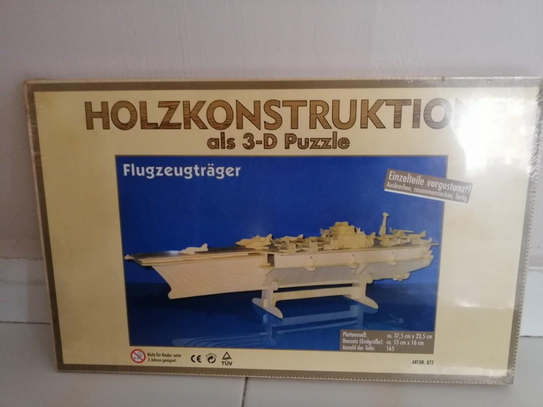 Wooden 3d Puzzle Aircraft Carrier Toys Games Bricks