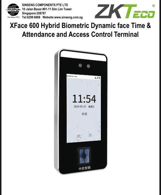 Zkteco Xface600 Touch Screen Facial Recognition Biometric Time Attendance Door Access Control System With Software Original Zkt English Version Fingerprint 10 000 Face Capacity Electronics Others On Carousell