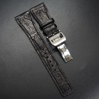 24mm 黑色鱷魚皮錶帶配摺扣  適合IWC
