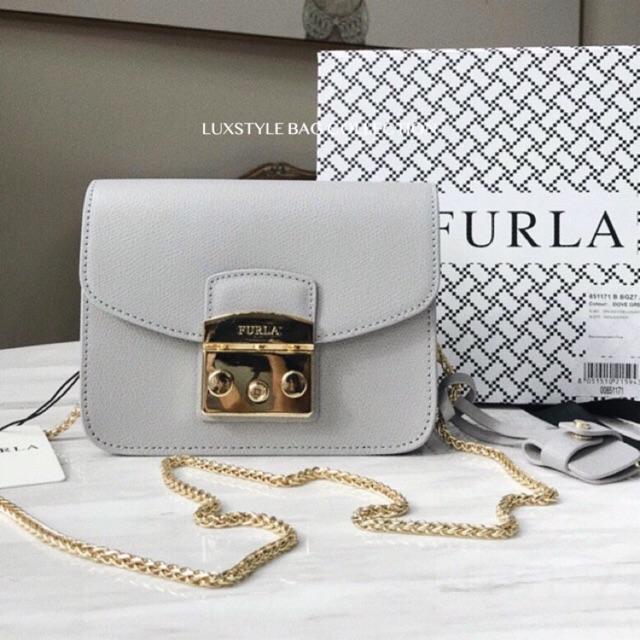 Authentic Furla Metropolis Sling Bag Gray Luxury Apparel on