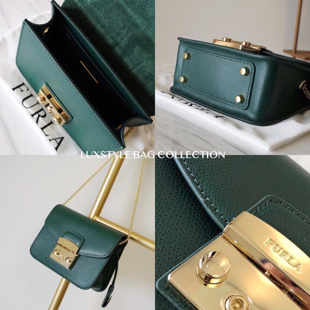 Authentic Original FURLA Metropolis Leather Chain Sling B