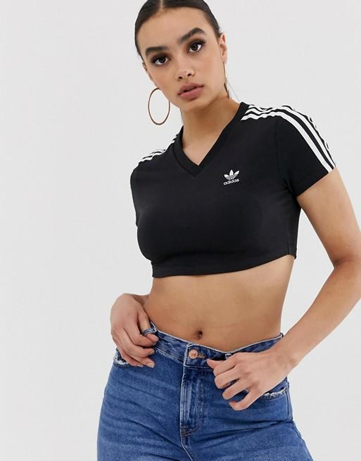 Adidas three store stripe crop top