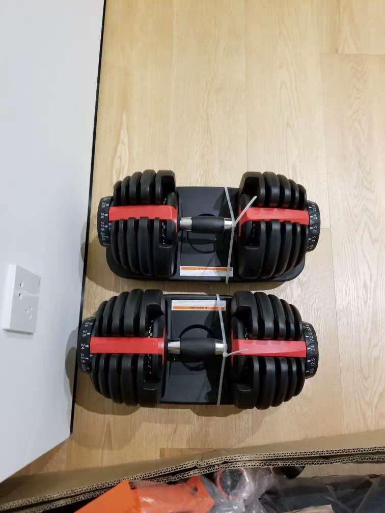 Adjustable Dumbbells (by pair) (Category: Weights & Dumbbells) located in Quezon City. Submitted by jenrick_ang (Listing ID 1017371383, Image 1). Description: Adjustable dumbbells for sale (by pair) ‼️Save up space and money ‼️ - These dumbbells can be adjusted from 2.5kg-24kg per piece. - Rest assured that the quality of each dumbbell has been checked. More affordable than buying a whole rack of dumbbells as you can easily switch the weight of t