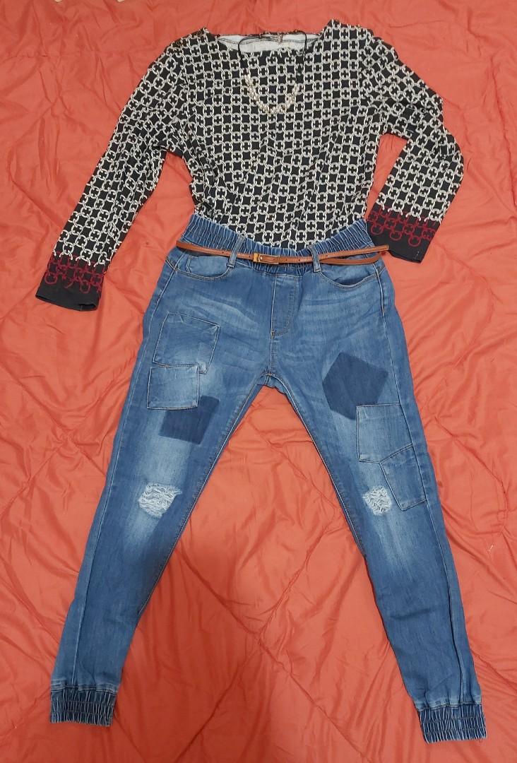 women's denim pant set