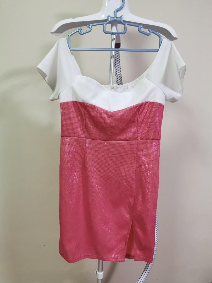 shiny off shoulder dress