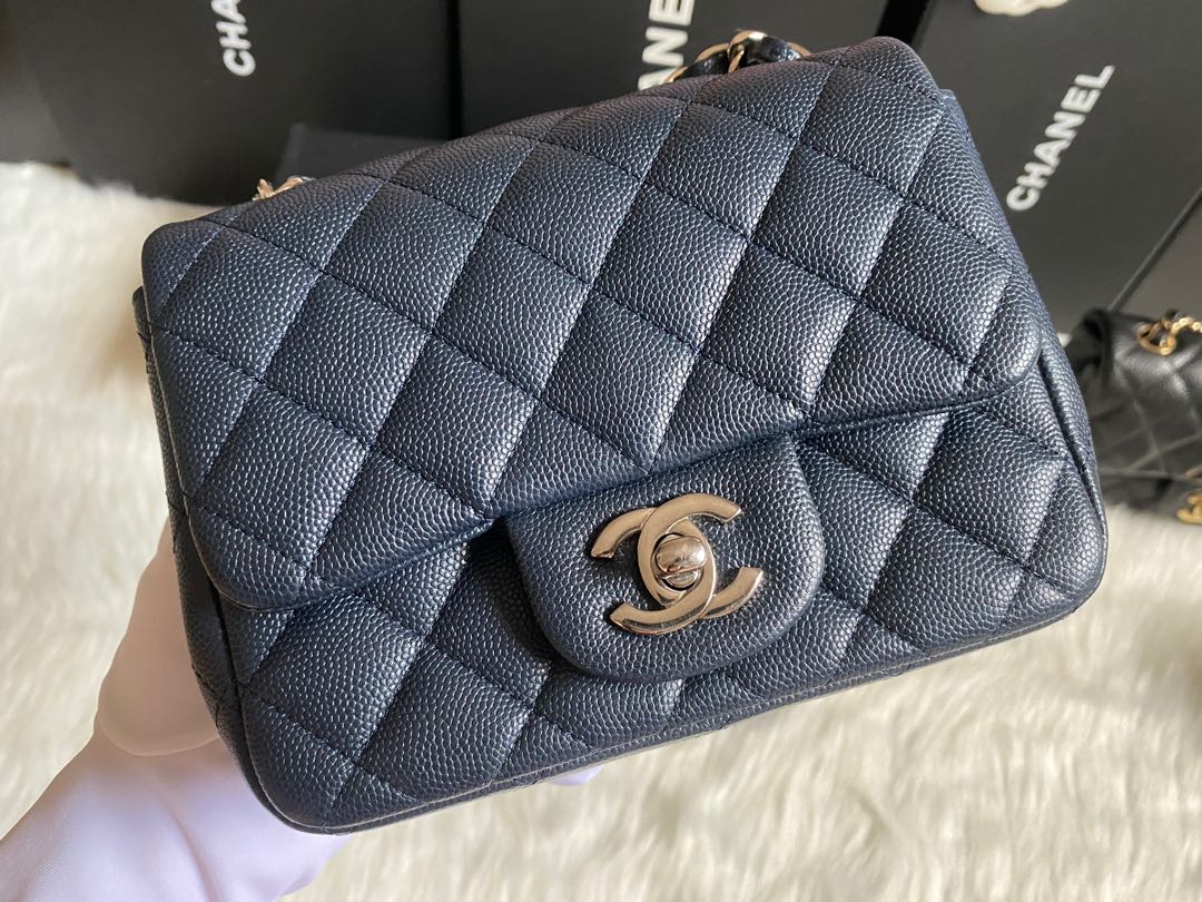 Chanel mini square caviar navy #26, Luxury, Bags & Wallets on Carousell