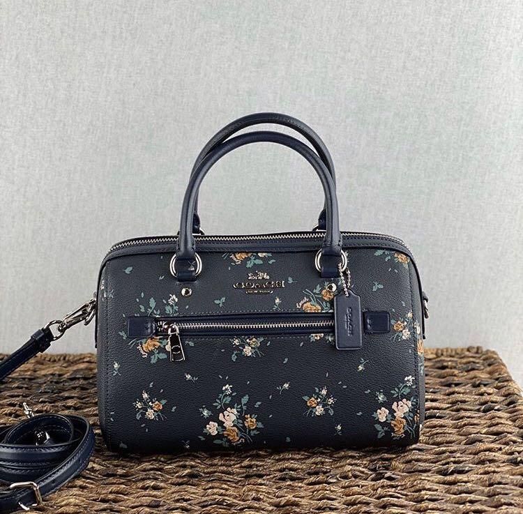 Coach rowan satchel with rose sales bouquet print