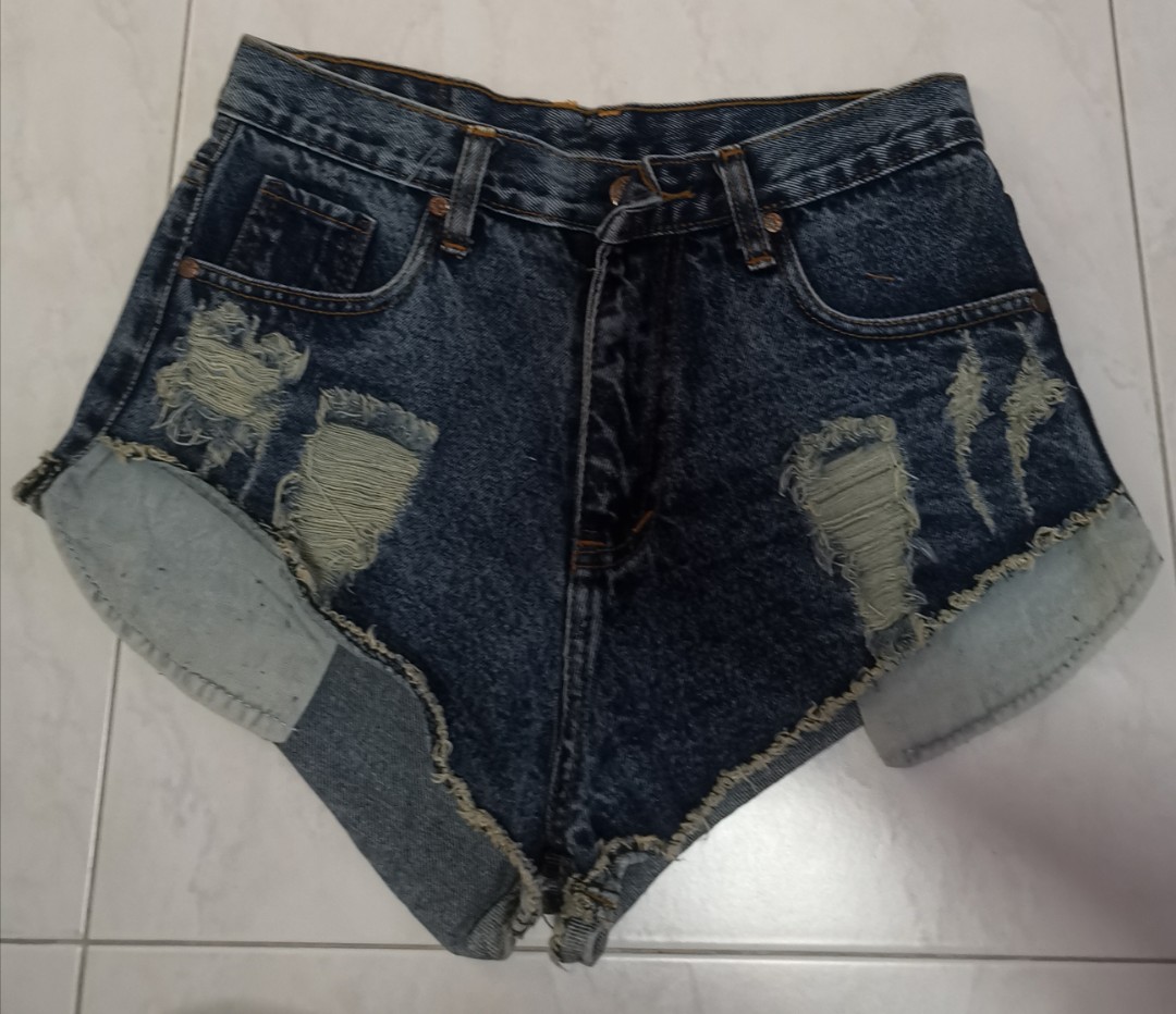 dark blue ripped shorts