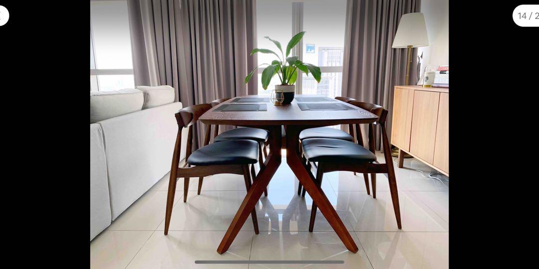 Dining Table Set (Solid Walnut Wood) (Category: Tables & Sets) located in Petaling Jaya. Submitted by bcyk21 (Listing ID 1017369260, Image 2). Description: Moving out sale! Save more than RM1,000 on a mint condition solid wood dining table + 4 dining chairs from Joy Design Studio. Timeless design. Barely used as it was for a second home, but I’m moving away. Potted plant not included! Price negotiable. Please arrange for self-collection from Peta