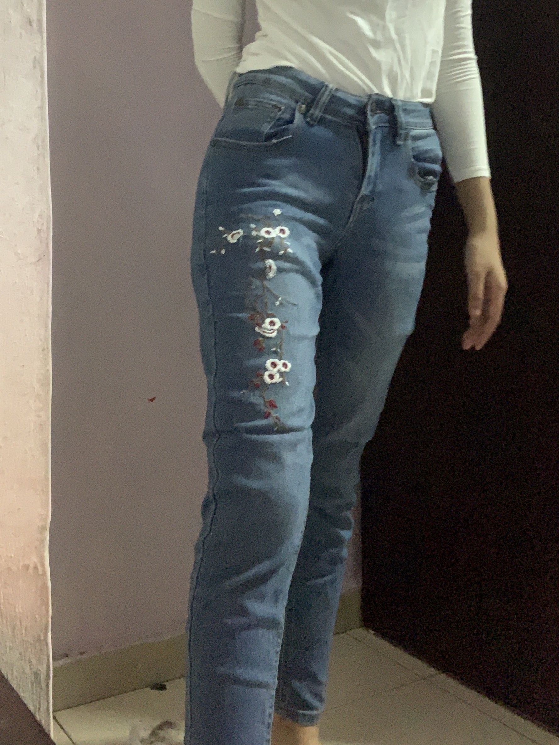 embroidered floral jeans