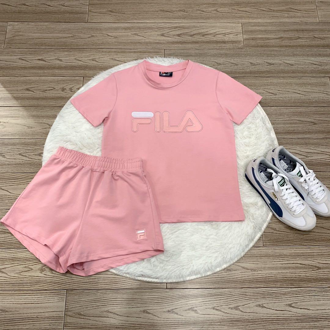 pink embroidered fila