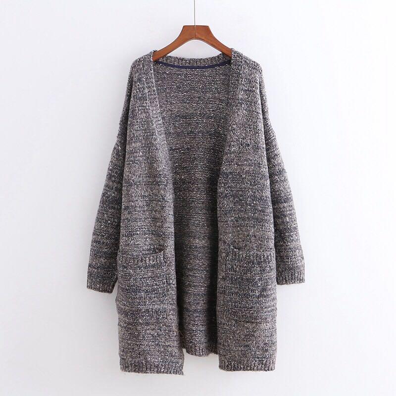 Grey Knitted Oversized Cardigan Women S Fashion Clothes Outerwear On Carousell