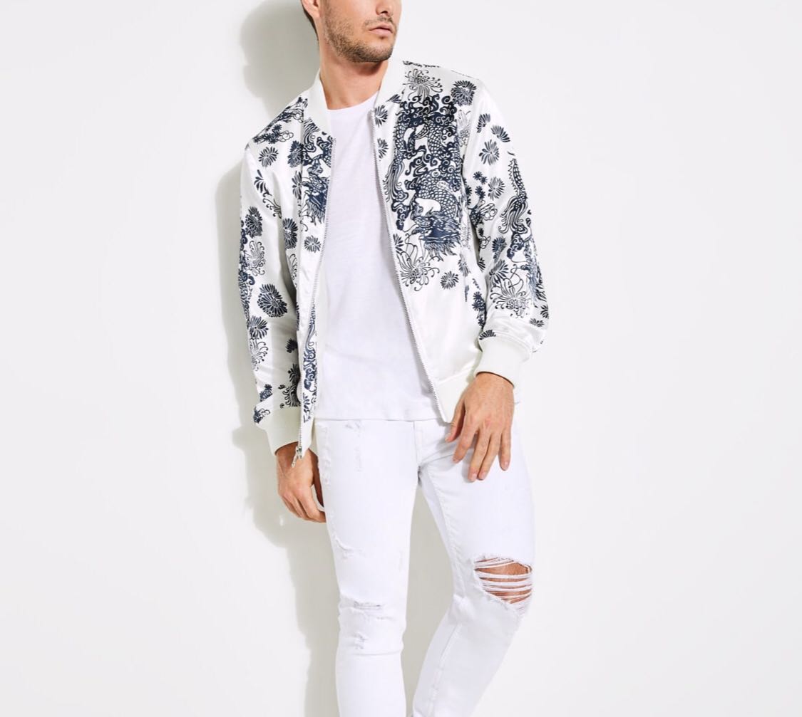 Sales New Guess Dragon Print Bomber Jacket Men s Fashion