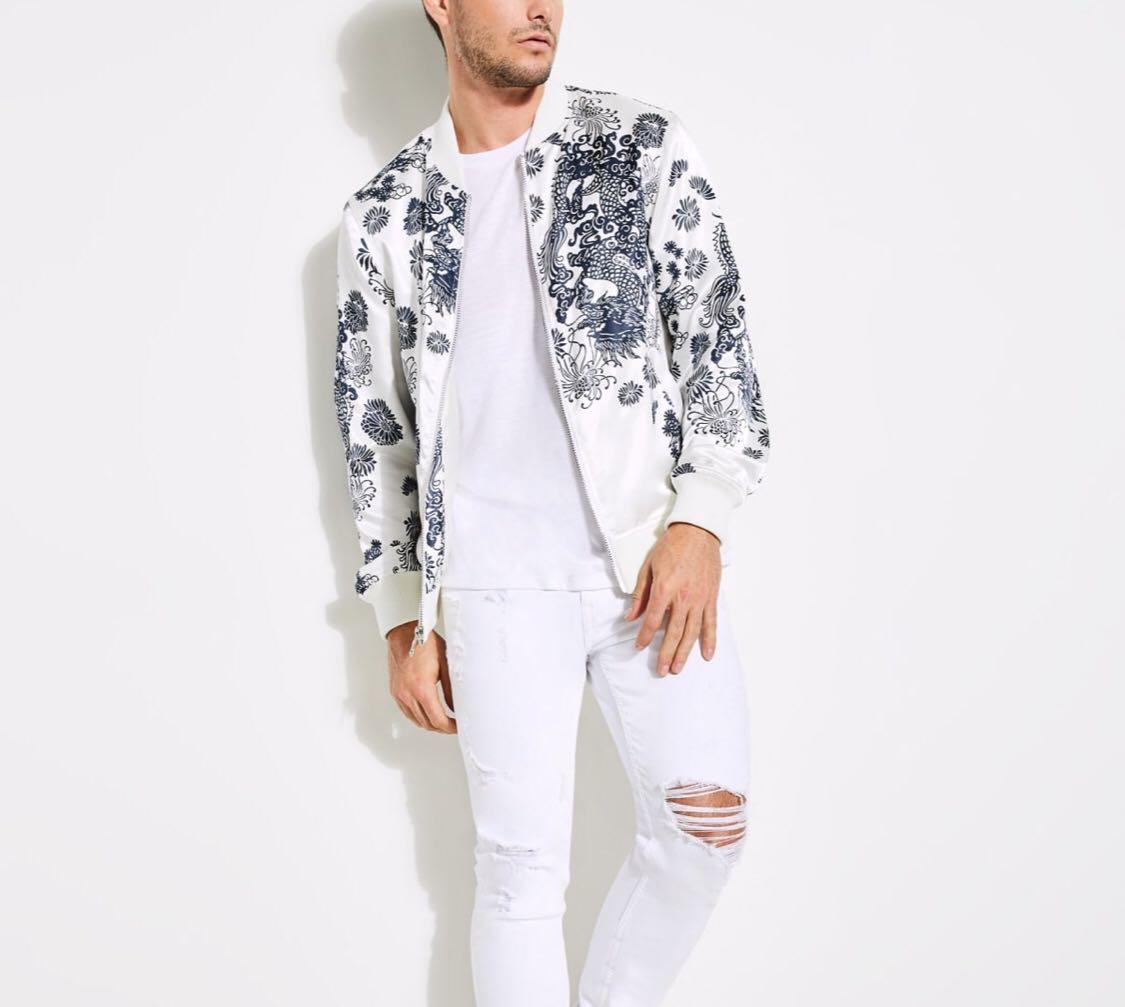 Sales New Guess Dragon Print Bomber Jacket Men s Fashion Coats