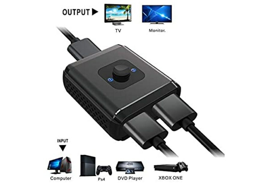 ABLEWE Aluminum Bidirectional HDMI Switcher,hdmi Switch Splitter 1 in 2 Out or 2 in 1 Out Manual HDMI Hub Supports 4K 3D 1080P for HDTV Blu-Ray-Player Fire Stick Xbox HDMI Switch 4k HDMI Splitter