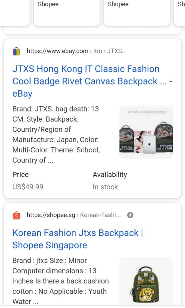 JTXS Hong Kong IT Classic Fashion Cool Badge Rivet Canvas Backpack School Bag JTXS Hong Kong IT Classic Fashion Cool Badge Rivet Canvas Backpack School Bag