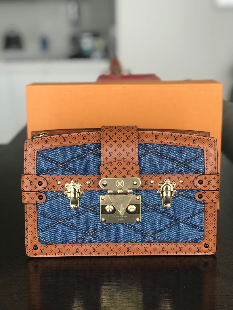Louis Vuitton 2019 Blue Malletage Denim Trunk Clutch Crossbody Bag