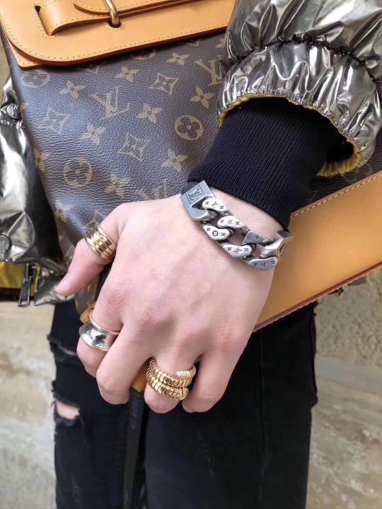 Louis Vuitton Monochain Reverso Bracelet Monogram Eclipse Black in  Canvas/Calf Leather with Aged Silver-tone - GB
