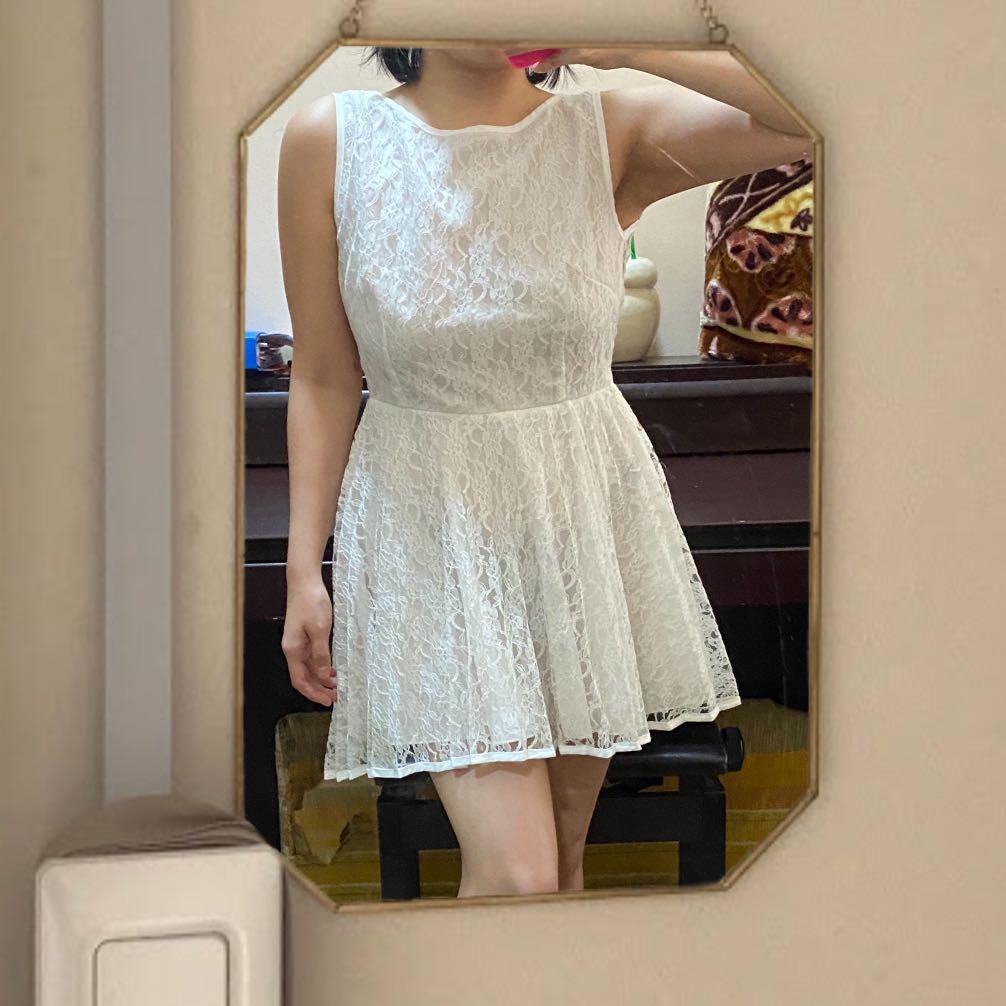 pink and white lace dress