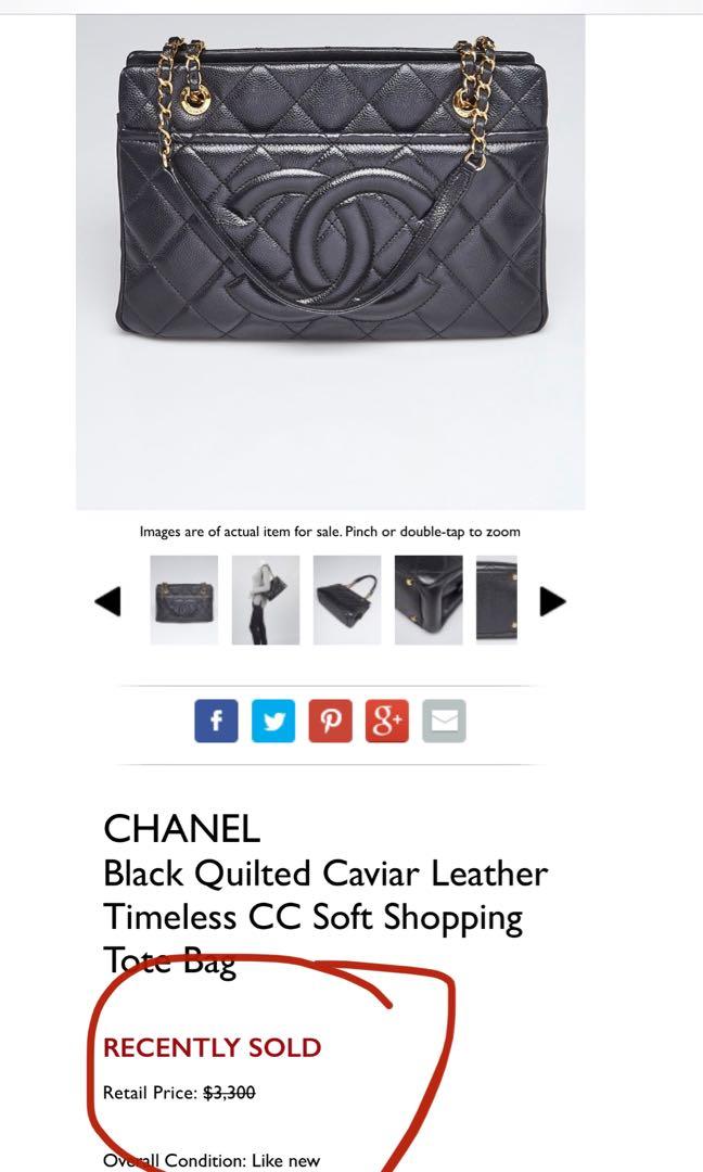 Chanel Caviar Black Quilted Leather Timeless CC Soft Shopping Tote