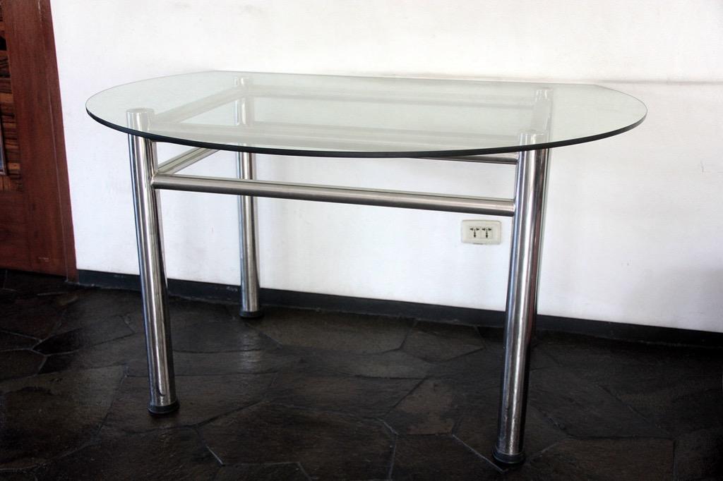 Semi Circular Glass Table W Stainless, Half Circle Glass Dining Table