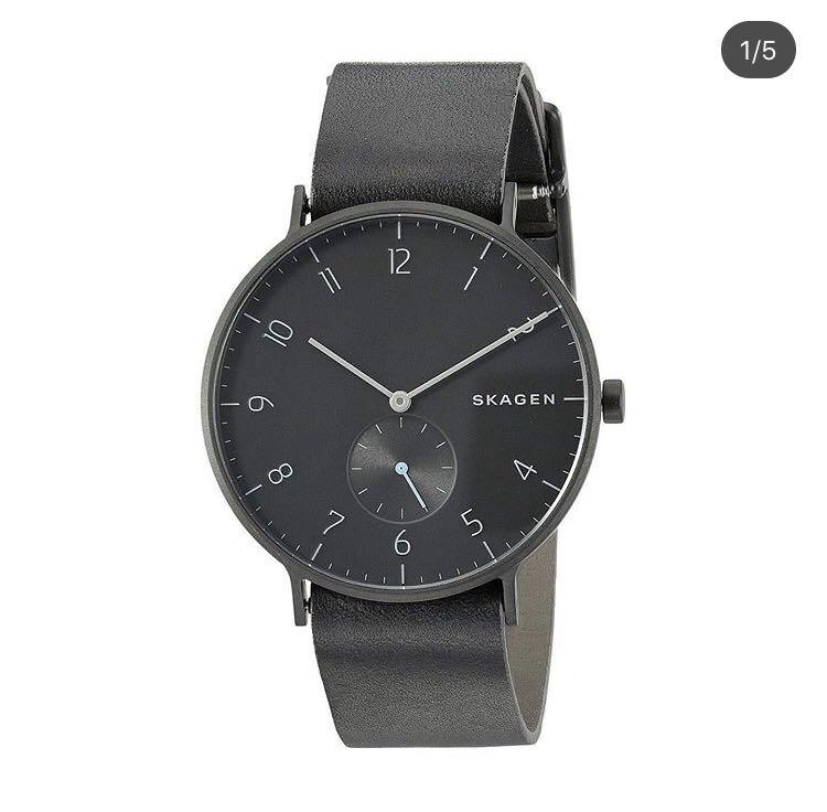 Skagen Aaren Black and Gray Reversible Leather Watch SKW 6480